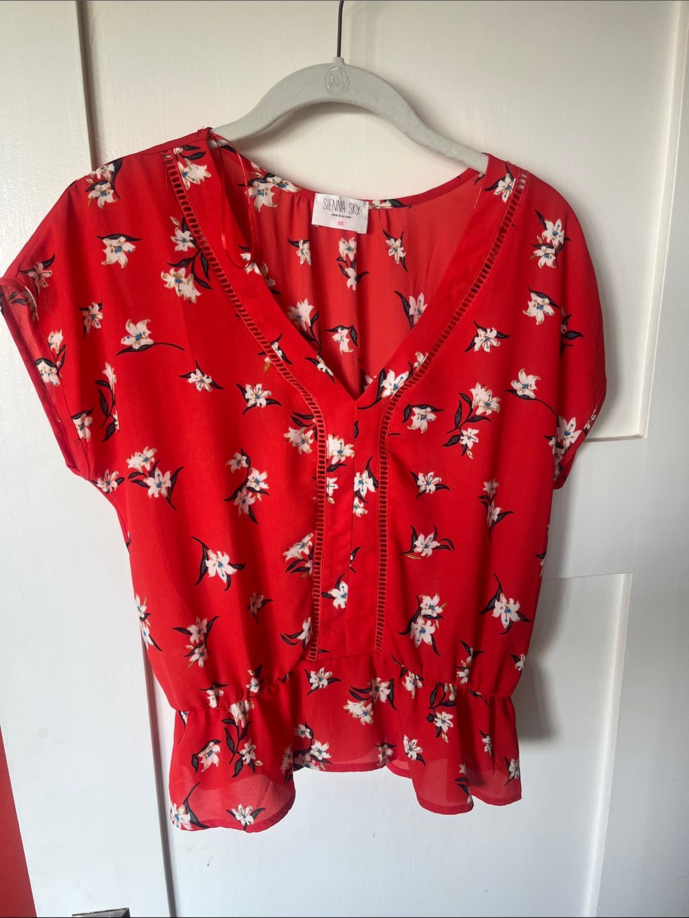 Sienna Sky Red Floral V-Neck Peplum Blouse